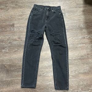 American Eagle distressed black washed mom jeans 0